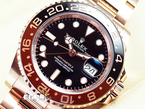 ROLEX 勞力士 GMT-Master II 格林威治型 126715CHNR 陶瓷沙士雙色圈 126715 CHNR 永恆玫瑰金 兩地時區 玫瑰金沙士圈，2019年保卡  此錶歡迎各路錶友以 PP、AP、勞力士 來店交換，本店將以最高價評估～ 自動上鏈 40mm