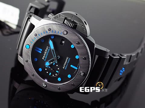 PANERAI 沛納海 Submersible Carbotech PAM1616 碳纖維材質 潛水錶 PAM01616 藍色夜光指針時標 Carbotech碳纖維專業潛水腕錶 黑色塗層鈦金屬錶背 2022保單 錶友珍藏品  自動上鍊 47mm