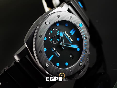 PANERAI 沛納海 Submersible Carbotech PAM1616 碳纖維材質 潛水錶 PAM01616 藍色夜光指針時標 Carbotech碳纖維專業潛水腕錶 黑色塗層鈦金屬錶背 2022保單 錶友珍藏品  自動上鍊 47mm