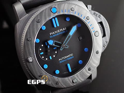 PANERAI 沛納海 Submersible Carbotech PAM1616 Carbotech碳纖維錶殼  PAM01616 藍色夜光指針、時標 三日鍊 潛水錶 2023保單 自動上鍊 47mm