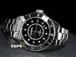 CHANEL 香奈兒 J12 Caliber 12.1系列 Black Ceramic H5702 黑陶瓷 <font color=#84C1FF>原廠鑽石時標</font> 經典 大三針 專利不鏽鋼蝴蝶扣 <font color=#FF0000>新機芯 透明錶背 2024年保單</font> 自動上鍊 38mm