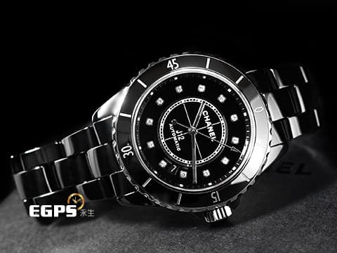 CHANEL 香奈兒 J12 Caliber 12.1系列 Black Ceramic H5702 黑陶瓷 原廠鑽石時標 經典 大三針 專利不鏽鋼蝴蝶扣 新機芯 透明錶背 2024年保單 自動上鍊 38mm