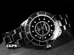 CHANEL 香奈兒 J12 Caliber 12.1系列 Black Ceramic H5702 黑陶瓷 <font color=#84C1FF>原廠鑽石時標</font> 經典 大三針 專利不鏽鋼蝴蝶扣 <font color=#FF0000>新機芯 透明錶背 2024年保單</font> 自動上鍊 38mm