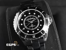 CHANEL 香奈兒 J12 Caliber 12.1系列 Black Ceramic H5702 黑陶瓷 <font color=#84C1FF>原廠鑽石時標</font> 經典 大三針 專利不鏽鋼蝴蝶扣 <font color=#FF0000>新機芯 透明錶背 2024年保單</font> 自動上鍊 38mm
