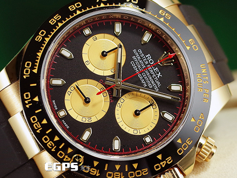 ROLEX 勞力士 Daytona 迪通拿 116518LN 計時碼表 18K黃金材質 陶瓷錶圈 <font color="#fa00fa">黑底黃金圈熊貓面盤 保羅紐曼面盤 紅色計時秒針 小怪獸</font>&nbsp;<font color="#ff0000">2022年保卡</font>&nbsp;賽車錶 自動上鍊 40mm