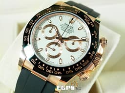 ROLEX 勞力士 DAYTONA 迪通拿 116515LN 116515 18K玫瑰金材質 陶瓷框 <font color="#fdf1d8">Oysterflex 橡膠錶帶 白色面盤</font>&nbsp;<font color="#FF0000">2021年新式保卡 已貼膜</font>&nbsp;自動上鏈 40mm