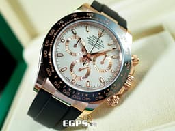 ROLEX 勞力士 DAYTONA 迪通拿 116515LN 116515 18K玫瑰金材質 陶瓷框 <font color="#fdf1d8">Oysterflex 橡膠錶帶 白色面盤</font>&nbsp;<font color="#FF0000">2021年新式保卡 已貼膜</font>&nbsp;自動上鏈 40mm