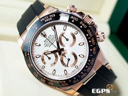 ROLEX 勞力士 DAYTONA 迪通拿 116515LN 116515 18K玫瑰金材質 陶瓷框 <font color="#fdf1d8">Oysterflex 橡膠錶帶 白色面盤</font>&nbsp;<font color="#FF0000">2021年新式保卡 已貼膜</font>&nbsp;自動上鏈 40mm
