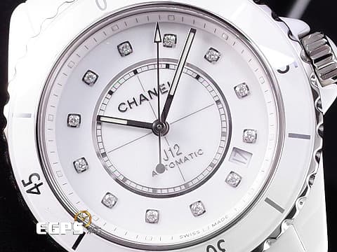 CHANEL 香奈兒 J12 Caliber 12.1系列 White Ceramic H5705 白陶瓷 原廠鑽石時標 經典 大三針 專利不鏽鋼蝴蝶扣 新機芯 透明錶背 2024年保單 自動上鍊 38mm