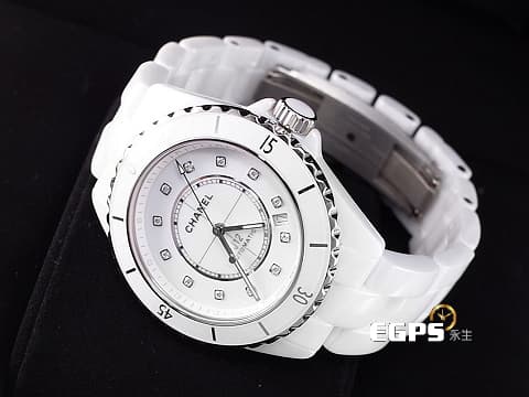 CHANEL 香奈兒 J12 Caliber 12.1系列 White Ceramic H5705 白陶瓷 原廠鑽石時標 經典 大三針 專利不鏽鋼蝴蝶扣 新機芯 透明錶背 2024年保單 自動上鍊 38mm