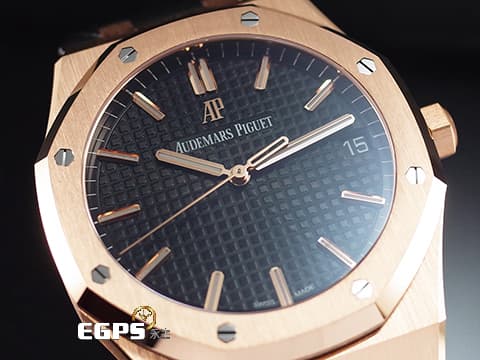 Audemars Piguet 愛彼 AP錶 Royal Oak 皇家橡樹 15500OR.OO.D002CR.01 玫瑰金材質 搭配Rubber B橡膠錶帶 15500 OR 經典黑色格紋面盤 大三針 2021年保卡 自動上鍊 41mm