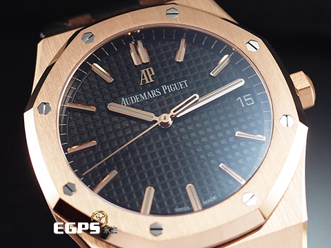 Audemars Piguet 愛彼 AP錶 Royal Oak 皇家橡樹 15500OR.OO.D002CR.01 <font color="#ec8e22">玫瑰金材質</font> 搭配Rubber B橡膠錶帶 15500 OR 經典黑色格紋面盤 大三針 <font color="#FF0000">2021年保卡 </font> 自動上鍊 41mm