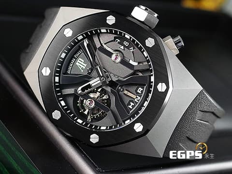 Audemars Piguet 愛彼 Royal Oak Concept 26560IO.OO.D002CA.01 鈦金屬材質 皇家橡樹概念系列 陀飛輪 鏤空面盤&nbsp;兩地時區 陶瓷錶圈&nbsp;台灣公司貨 新錶參考訂價：6,914,000元&nbsp;手動上鏈 44mm