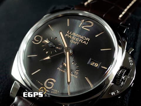 PANERAI 沛納海 Luminor Due PAM944 PAM00944 不銹鋼材質 炭灰色太陽放射紋面盤 GMT雙時區 3日動力儲存 微型自動盤&nbsp;自動上鍊 45mm