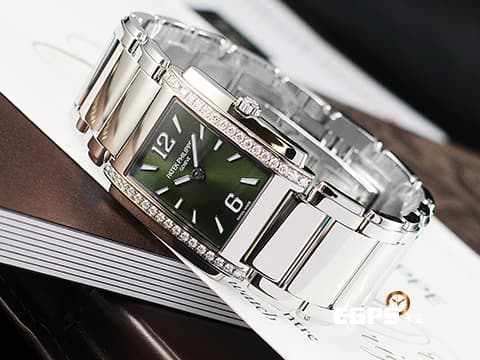 Patek Philippe 百達翡麗 PP錶 Twenty-4 系列 4910/1200A-011 原鑲鑽框&nbsp;最新款&nbsp;漸層綠色日輝紋面盤 不鏽鋼材質&nbsp;2026年保單&nbsp;石英腕錶 25x30mm