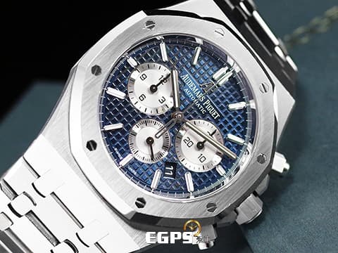 Audemars Piguet 愛彼 AP錶 Royal Oak 皇家橡樹 26331ST.OO.1220ST.01 藍色格紋面盤  鍊帶款 自動上鍊 計時碼錶 2018年保單 新式保卡 台灣公司貨 自動上鍊 41mm