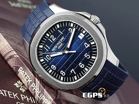 Patek Philippe 百達翡麗 PP Aquanaut Jumbo 海底探險家 5168G-001 18K白金材質 午夜藍色漸層壓花面盤&nbsp;2024年保單 新款按動式摺疊帶扣 已貼膜 自動上鏈&nbsp;42mm