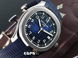 Patek Philippe 百達翡麗 PP錶  藍水鬼  <font color="#0000E3"> 藍色面盤 </font>  Aquanaut  5168 G Jumbo 海底探險家 5168G-001 白K金材質 自動上鍊 <font color="#FF0000"> 2018年保單，台灣公司貨 </font>&nbsp;42mm