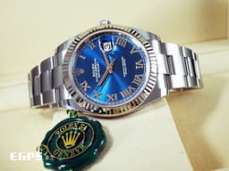 ROLEX 勞力士 Datejust 41 蠔式日誌型 126334 <font color="#0066FF">天藍色面盤 經典羅馬數字時標</font> DJ41 經典三角坑紋錶圈 <font color="#FF0000">2021年保卡 蠔式（Oyster）三節錶帶</font> 自動上鍊 41mm