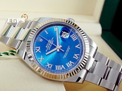 ROLEX 勞力士 Datejust 41 蠔式日誌型 126334 天藍色面盤 經典羅馬數字時標 DJ41 經典三角坑紋錶圈 2021年保卡 蠔式（Oyster）三節錶帶 自動上鍊 41mm
