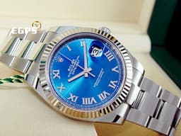 ROLEX 勞力士 Datejust 41 蠔式日誌型 126334 <font color="#0066FF">天藍色面盤 經典羅馬數字時標</font> DJ41 經典三角坑紋錶圈 <font color="#FF0000">2021年保卡 蠔式（Oyster）三節錶帶</font> 自動上鍊 41mm