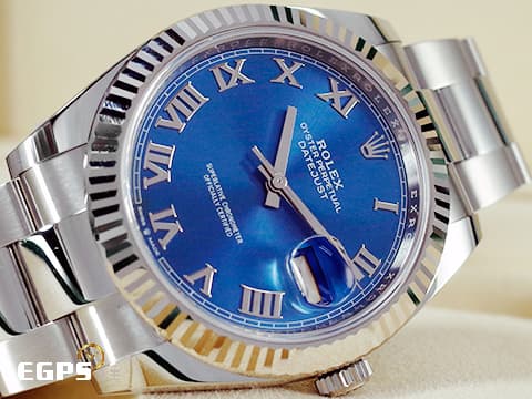 ROLEX 勞力士 Datejust 41 蠔式日誌型 126334 天藍色面盤 經典羅馬數字時標 DJ41 經典三角坑紋錶圈 2021年保卡 蠔式（Oyster）三節錶帶 自動上鍊 41mm