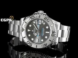 ROLEX 勞力士 Yacht-Master 37 蠔式 遊艇名仕型 268622 <font color=#ADADAD>石板灰色面盤</font>搭配<font color=#33CCFF>藍色秒針</font> PT950 鉑金刻度錶圈 不鏽鋼 中型 <font color=#FF0000>2025年保卡</font> 自動上鍊 37mm