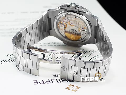 Patek Philippe 百達翡麗 PP錶 Nautilus 鸚鵡螺 5712/1A 金鷹 漸層藍色面盤 5712 不鏽鋼材質 鍊帶款  2021年保單 PP印記 動能顯示 月相盈虧 自動上鏈 40mm