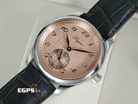 LONGINES 浪琴 Master Collection 名匠 巨擘系列 L28434932&nbsp;緞面紋鮭魚面盤 雕鑿式復古字體時標&nbsp;小秒針 不鏽鋼&nbsp;2023年台灣公司貨&nbsp;自動上鍊 38.5mm
