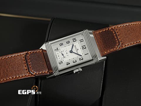 Jaeger-LeCoultre 積家 Reverso Classic Large Small Second 翻轉系列 Q3858522 銀白色雕紋面盤搭配藍鋼指針 經典 大型款 小秒針 不鏽鋼 2023年保單 手動上鍊 27.4 x 45.6mm