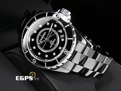 CHANEL 香奈兒 J12 Black Ceramic H1626 經典 黑陶瓷 專利不鏽鋼蝴蝶扣 原廠鑲嵌鑽石時標 自動上鍊 38mm