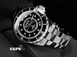 CHANEL 香奈兒 J12 Black Ceramic H1626 經典 <font color="#05f0f0">黑陶瓷 專利不鏽鋼蝴蝶扣 原廠鑲嵌鑽石時標</font> 自動上鍊 38mm