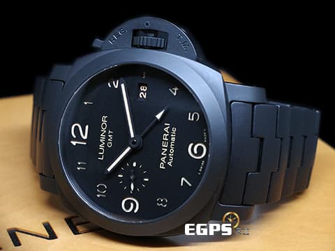 PANERAI 沛納海 PAM01438 PAM1438 Lumnior 1950 3 Days GMT Automatic 黑色陶瓷 啞光黑 黑面 經典三明治面盤 兩地時區 2021年保單 全黑陶瓷鏈帶款 自動上鍊 44mm