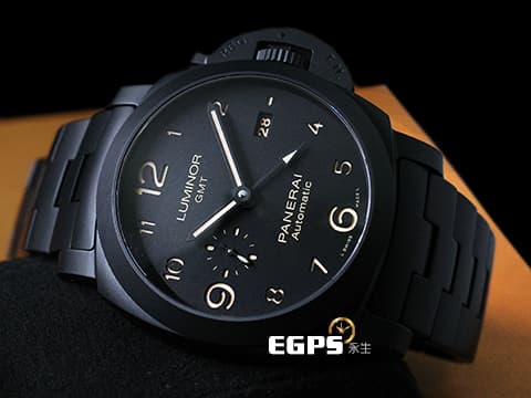 PANERAI 沛納海 PAM01438 PAM1438 Lumnior 1950 3 Days GMT Automatic 黑色陶瓷 啞光黑 黑面 經典三明治面盤 兩地時區 2021年保單 全黑陶瓷鏈帶款 自動上鍊 44mm