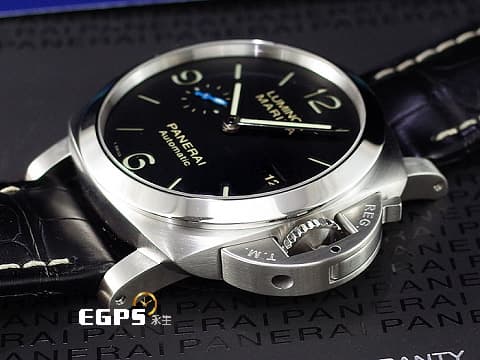 PANERAI 沛納海 Luminor Marina PAM01312 三日鍊 藍色小秒針 PAM1312 經典夜光三明治面盤 不鏽鋼  2022年保單&nbsp;自動上鍊 44mm
