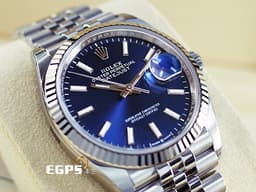ROLEX 勞力士 Datejust 36 蠔式日誌型 126234 <font color="#0080FF">亮藍色面盤 柱狀夜光時標</font> 不鏽鋼 DJ36 經典三角坑紋錶圈 <font color="#FF0000">2025年保卡 紀念型（Jubilee）五銖錶帶</font> 自動上鍊 36mm