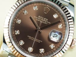 ROLEX 勞力士 Datejust 126331 蠔式日誌型 18K玫瑰金材質 半金款&nbsp;<font color="#BB3D00">巧克力色面盤搭配鑽石時標</font>&nbsp;<font color="#FF0000">2021年保卡 紀念型五銖錶帶</font> 自動上鍊 41mm