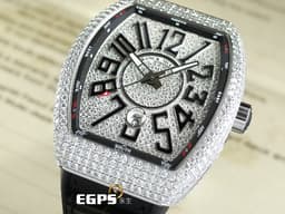 Franck Muller 法蘭穆勒 FM Vanguard <font color=#00ffff>V45</font> 精鑲鑽錶 不鏽鋼材質 精鑲滿天星面盤 <font color=#FF0000> 絢爛華麗的滿天星鑲鑽，黑色阿拉伯數字時標、內圈、錶帶 </font>自動腕錶 44x54mm