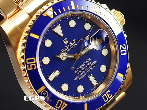 ROLEX 勞力士 Submariner 潛航者 116618LB 陶瓷框 18K黃金材質 藍色面盤 全金藍水鬼  2019年保卡 自動上鍊 40mm