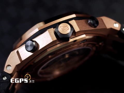 Audemars Piguet 愛彼 AP錶 Royal Oak Offshore 皇家橡樹離岸型 計時碼表 26470OR.00.A002CR.01 18K玫瑰金材質 小金貓&nbsp;2020年保單&nbsp;自動上鍊 42mm