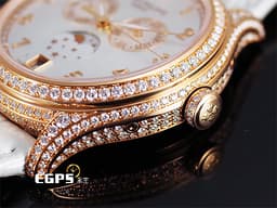 Patek philippe 百達翡麗 PP錶 4948 18K玫瑰金材質  4948R-001 <font color=#fdd6d5>珍珠貝母面盤 原廠鑲鑽 年曆錶 月相盈虧</font> <font color=#FF0000>PP印記</font> 自動上鍊 38mm
