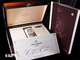 Patek philippe 百達翡麗 PP錶 4948 18K玫瑰金材質  4948R-001 <font color=#fdd6d5>珍珠貝母面盤 原廠鑲鑽 年曆錶 月相盈虧</font> <font color=#FF0000>PP印記</font> 自動上鍊 38mm
