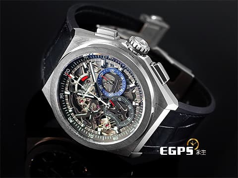 ZENITH 真力時 Defy El Primero 21 高振頻 1/100秒 計時碼錶 95.9000.9004/78.R582 鏤空面盤 鈦金屬材質 2025年保單 自動上鍊 44mm