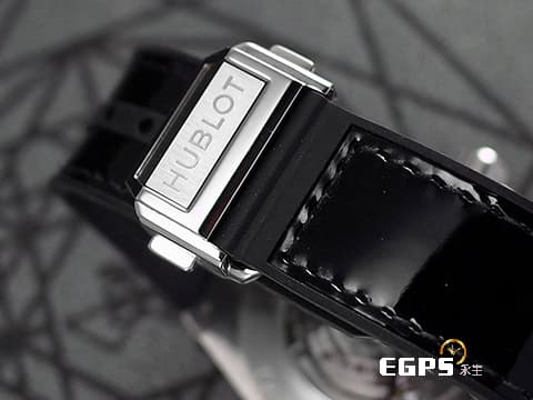 HUBLOT 宇舶 Big Bang 大爆炸 Unico Sang Bleu Steel Pave 不銹鋼材質 黑色面盤 465.SS.1117.VR.1704 MXM18 最新款 Maxime Buchi設計 幾何圖形指針 原鑲鑽錶 共276顆天然真鑽  2024年電子保單&nbsp;自動上鍊 39mm