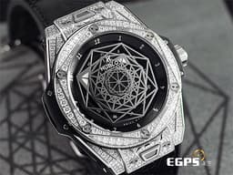 HUBLOT 宇舶 Big Bang 大爆炸 Unico Sang Bleu Steel Pave 不銹鋼材質 黑色面盤 465.SS.1117.VR.1704 MXM18 <font color="#FFff00">最新款 Maxime Buchi設計 幾何圖形指針 原鑲鑽錶 共276顆天然真鑽</font> <font color="#ff0000"> 2024年電子保單&nbsp;</font>自動上鍊 39mm