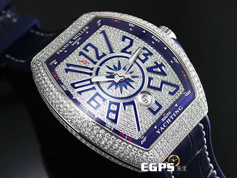 Franck Muller 法蘭穆勒 FM Vanguard V45 Yachting 遊艇系列  V45 SC DT 精鑲滿天星鑽錶  滿滿的美鑽耀眼奪目，絕對是目光的焦點，歡迎來店試戴！！ 滿天星鑽面 自動上鏈 44x54 mm