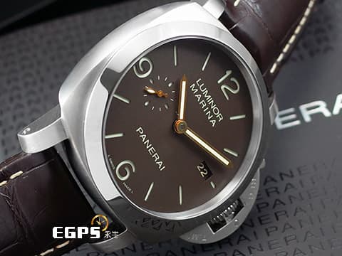 PANERAI 沛納海 LUMINOR MARINA PAM351 PAM00351 三日鍊 金色指針 鈦金屬材質 鐵鏽色三明治面盤 透明錶背&nbsp;台灣公司貨&nbsp;自動上鏈 44mm
