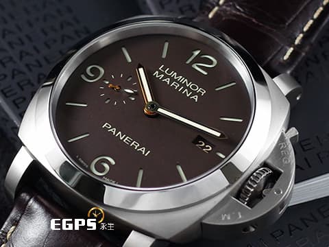 PANERAI 沛納海 LUMINOR MARINA PAM351 PAM00351 三日鍊 金色指針 鈦金屬材質 鐵鏽色三明治面盤 透明錶背&nbsp;台灣公司貨&nbsp;自動上鏈 44mm