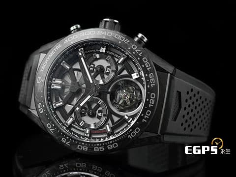 Tag Heuer 泰格 豪雅 Carrera Calibre Heuer 02T 卡萊拉系列 Tourbillon Chronograph&nbsp;計時碼錶 CAR5A8W.FT6071 鍛造碳 + 黑色PVD鈦金屬 鏤空面盤 陀飛輪 台灣公司貨 自動上鍊 45mm