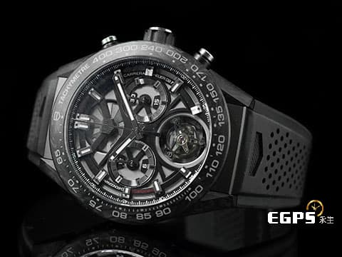 Tag Heuer 泰格 豪雅 Carrera Calibre Heuer 02T 卡萊拉系列 Tourbillon Chronograph 陀飛輪 計時碼錶 CAR5A8W.FT6071 鍛造碳 + 黑色PVD鈦金屬 鏤空面盤 CP值最高的陀飛輪 台灣公司貨 自動上鍊 45mm